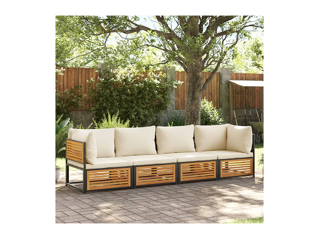 Set sofás de jardín con cojines 4 piezas madera maciza de acacia