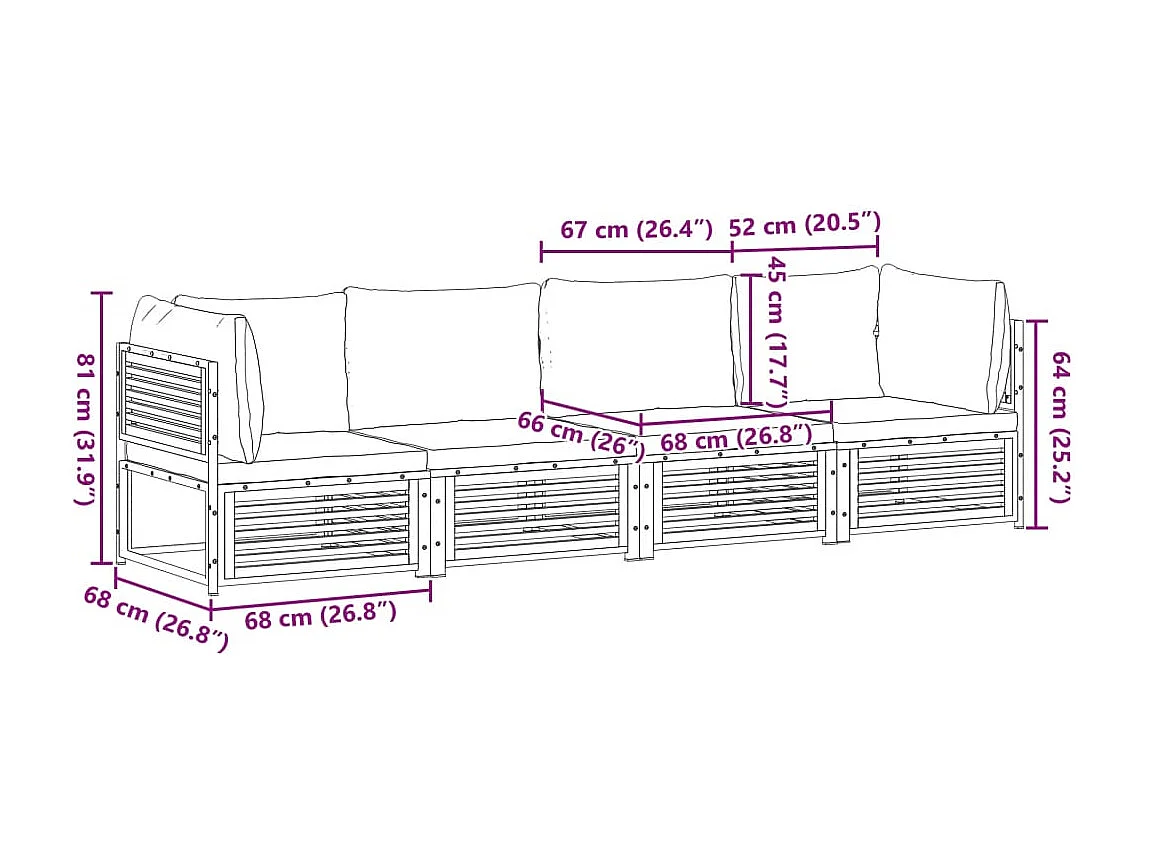 Salon de jardin avec coussins 4 pièces bois d'acacia massif