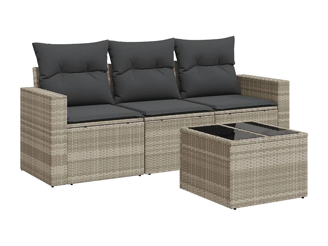 4-delige Loungeset met kussens poly rattan lichtgrijs