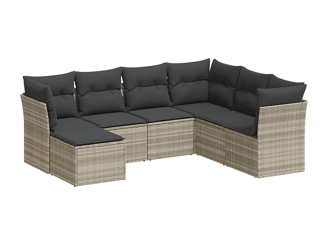 7-delige Loungeset met kussens poly rattan lichtgrijs