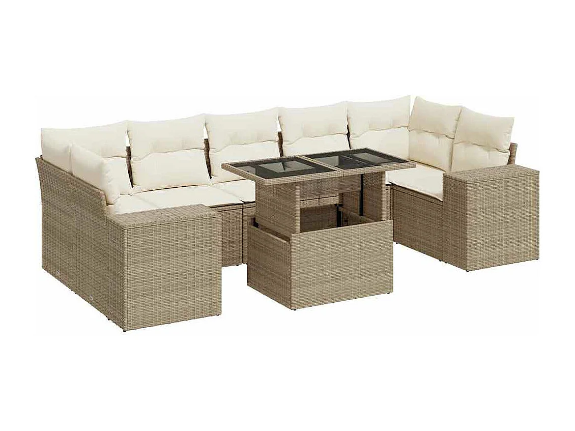 Salon de jardin avec coussins 8 pièces beige résine tressée