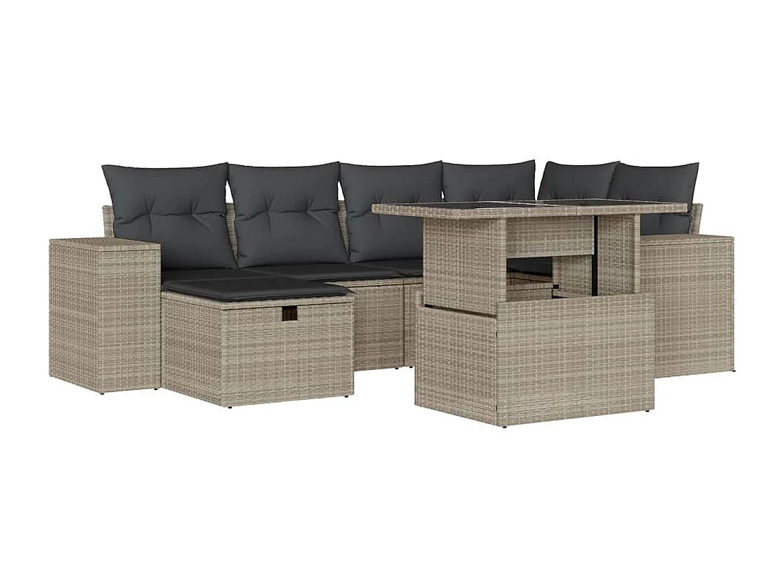 Salon de jardin avec coussins 7 pièces gris clair résine tressée