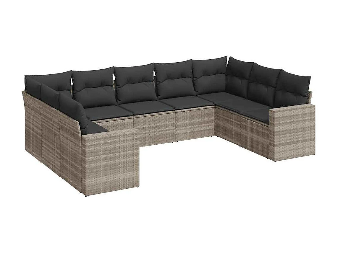 Salon de jardin 9 pièces avec coussins gris clair résine tressée