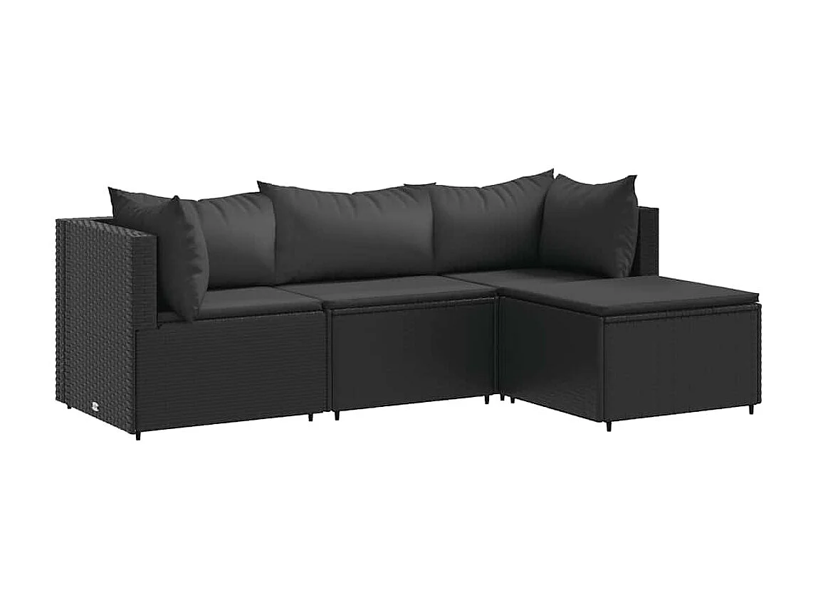 Salon de jardin 4 pièces avec coussins Noir Résine tressée