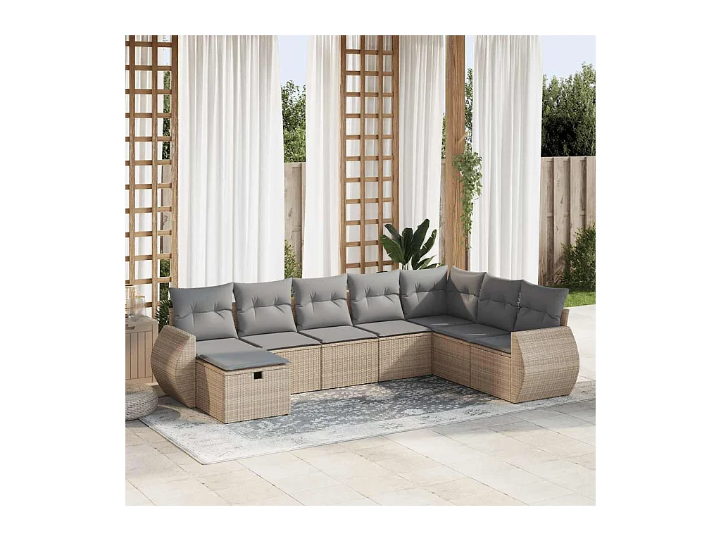8 peças conjunto de sofás para jardim com almofadões vime PE bege
