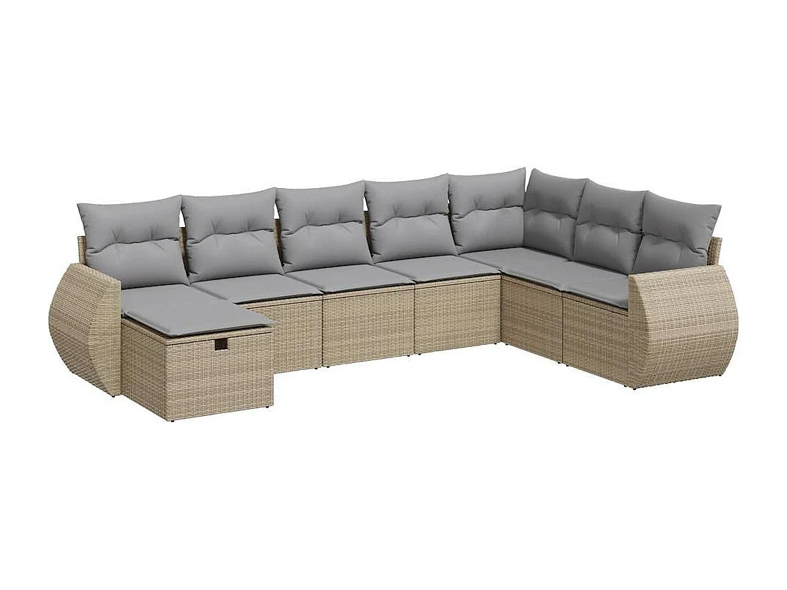 8-delige Loungeset met kussens poly rattan beige
