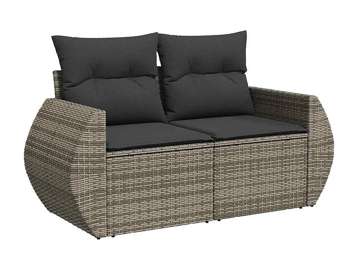 Set de sofás de jardín 7 piezas con cojines ratán sintético gris