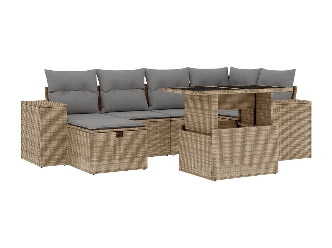 Salon de jardin avec coussins 7 pièces beige résine tressée