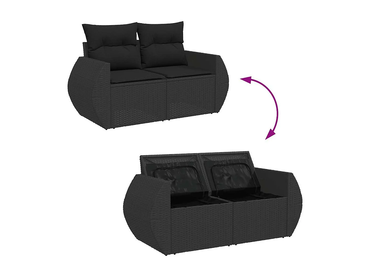 5-delige Loungeset met kussens poly rattan zwart