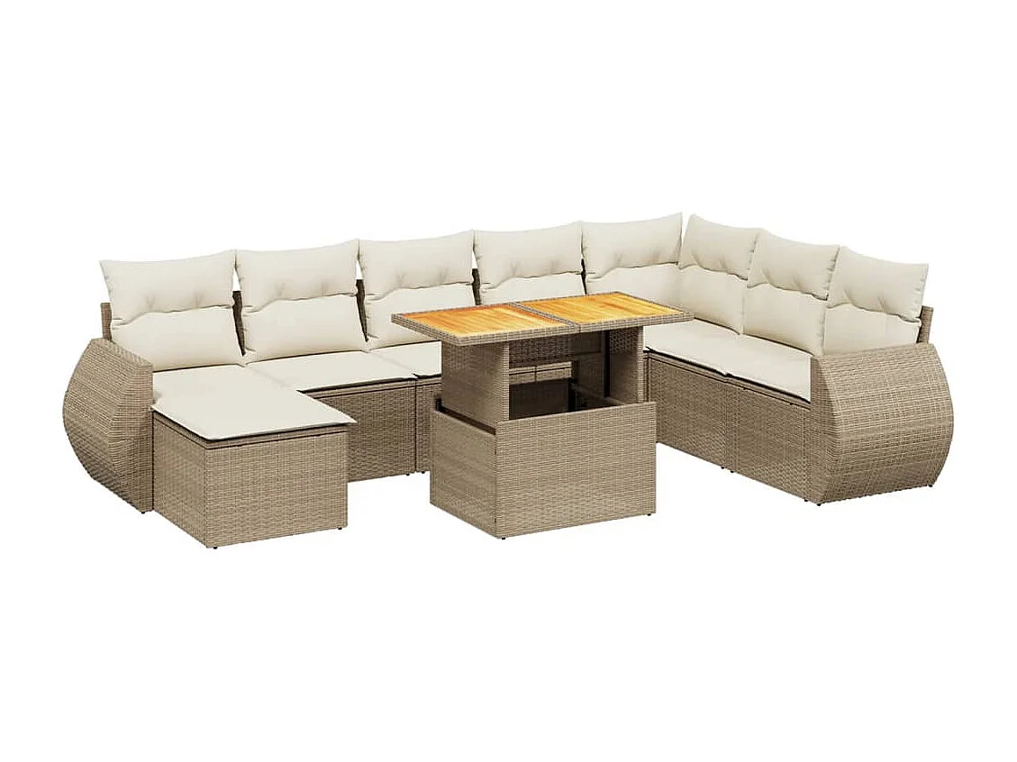 9-delige Loungeset met kussens poly rattan beige