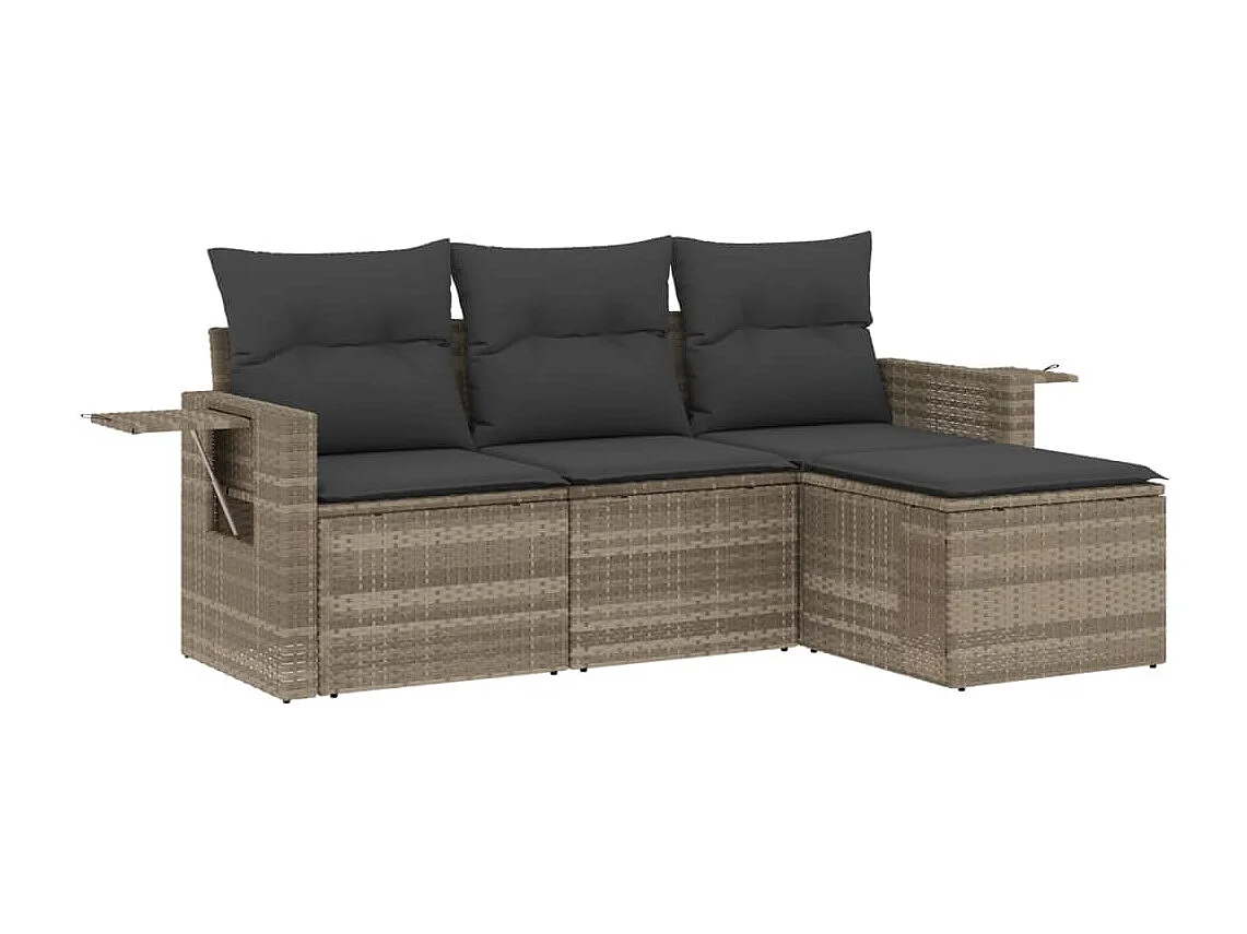 4-delige Loungeset met kussens poly rattan lichtgrijs