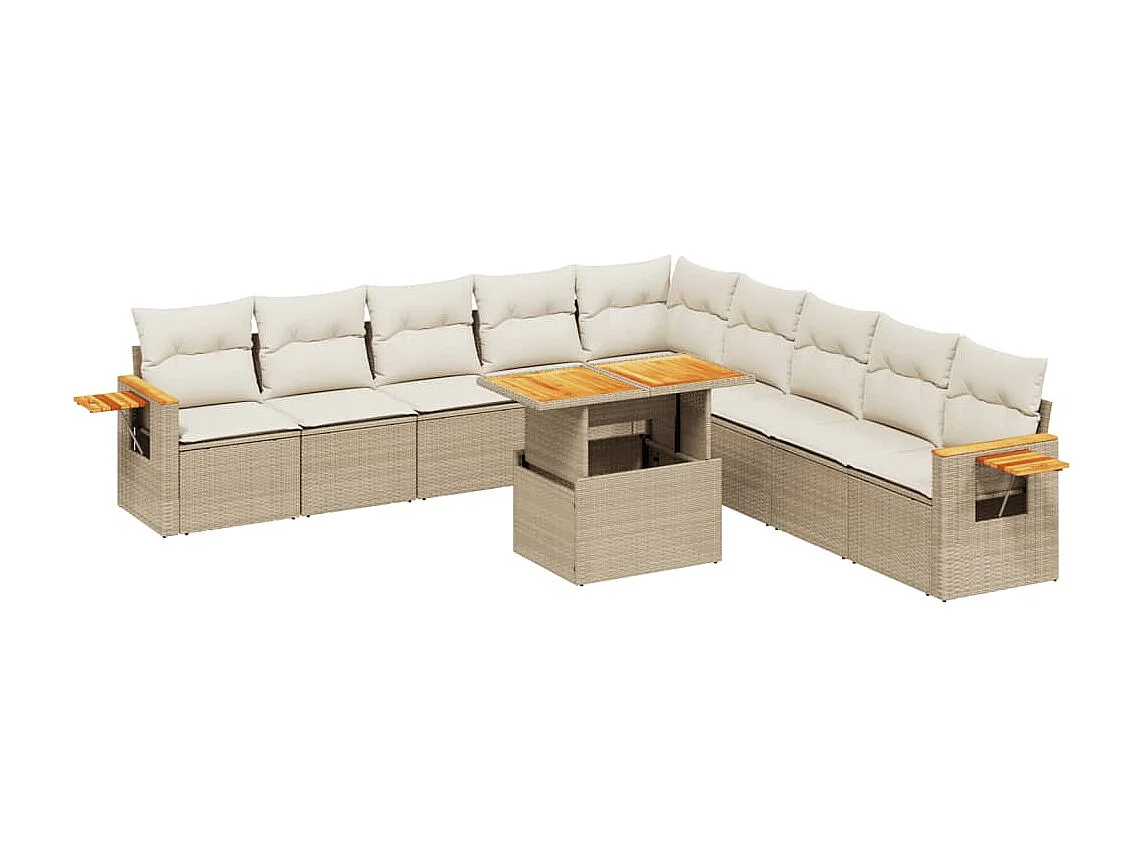 Salon de jardin 11 pièces avec coussins beige résine tressée
