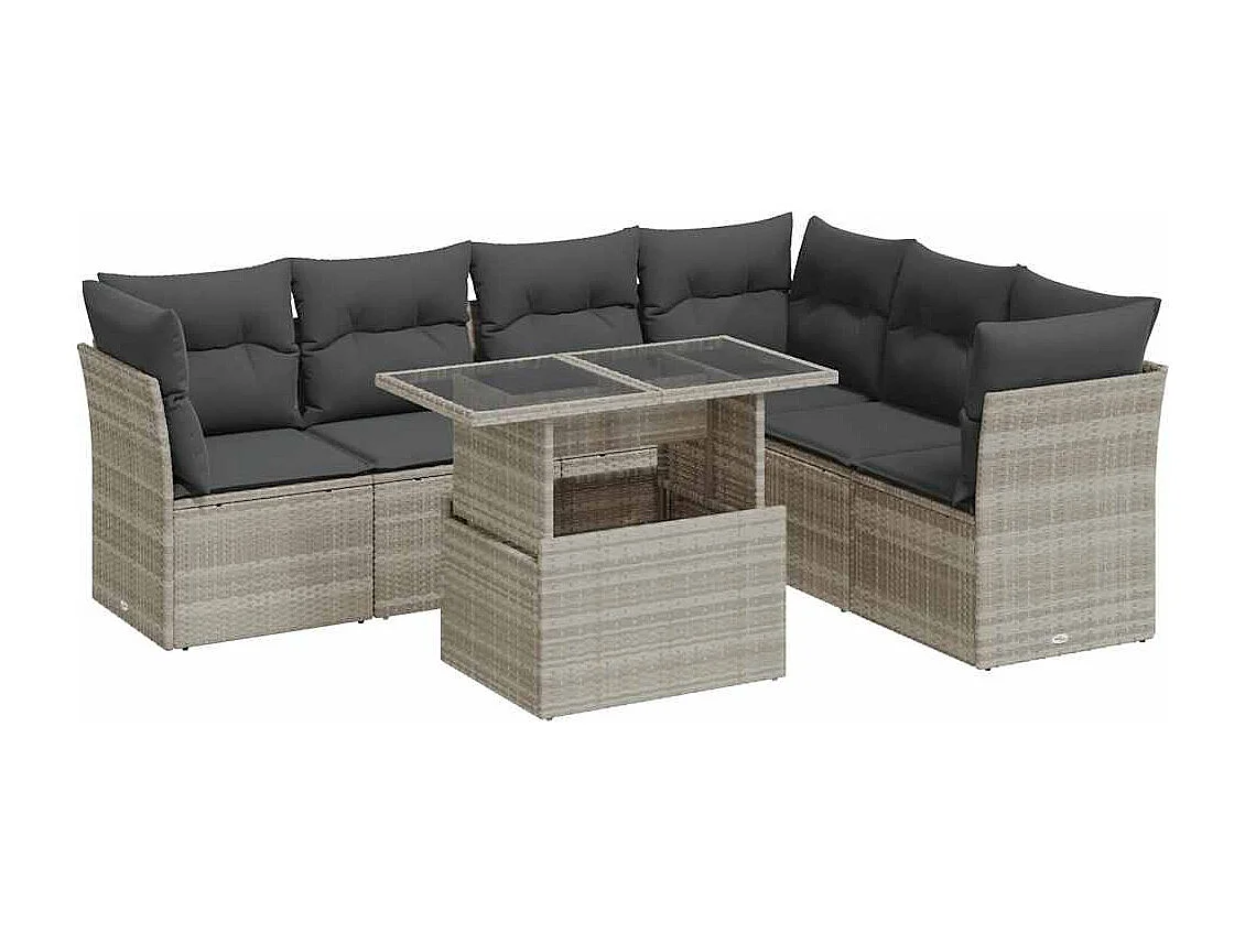 Salon de jardin avec coussins 7 pièces gris clair résine tressée