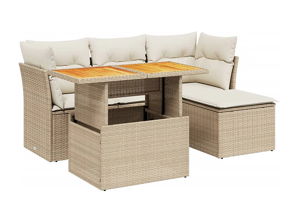 Salon de jardin avec coussins 6 pièces beige résine tressée