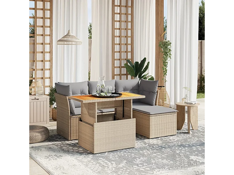 Salon de jardin avec coussins 6 pièces beige résine tressée