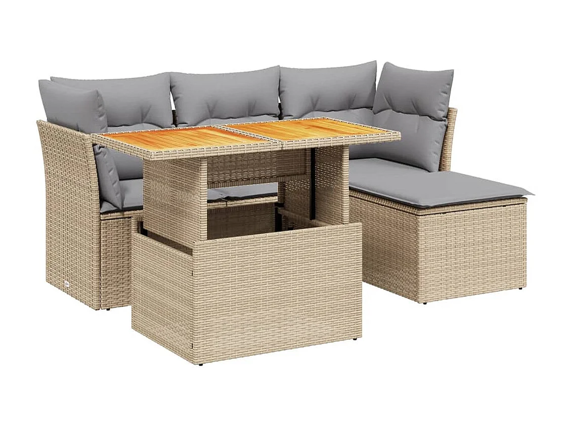 Salon de jardin avec coussins 6 pièces beige résine tressée