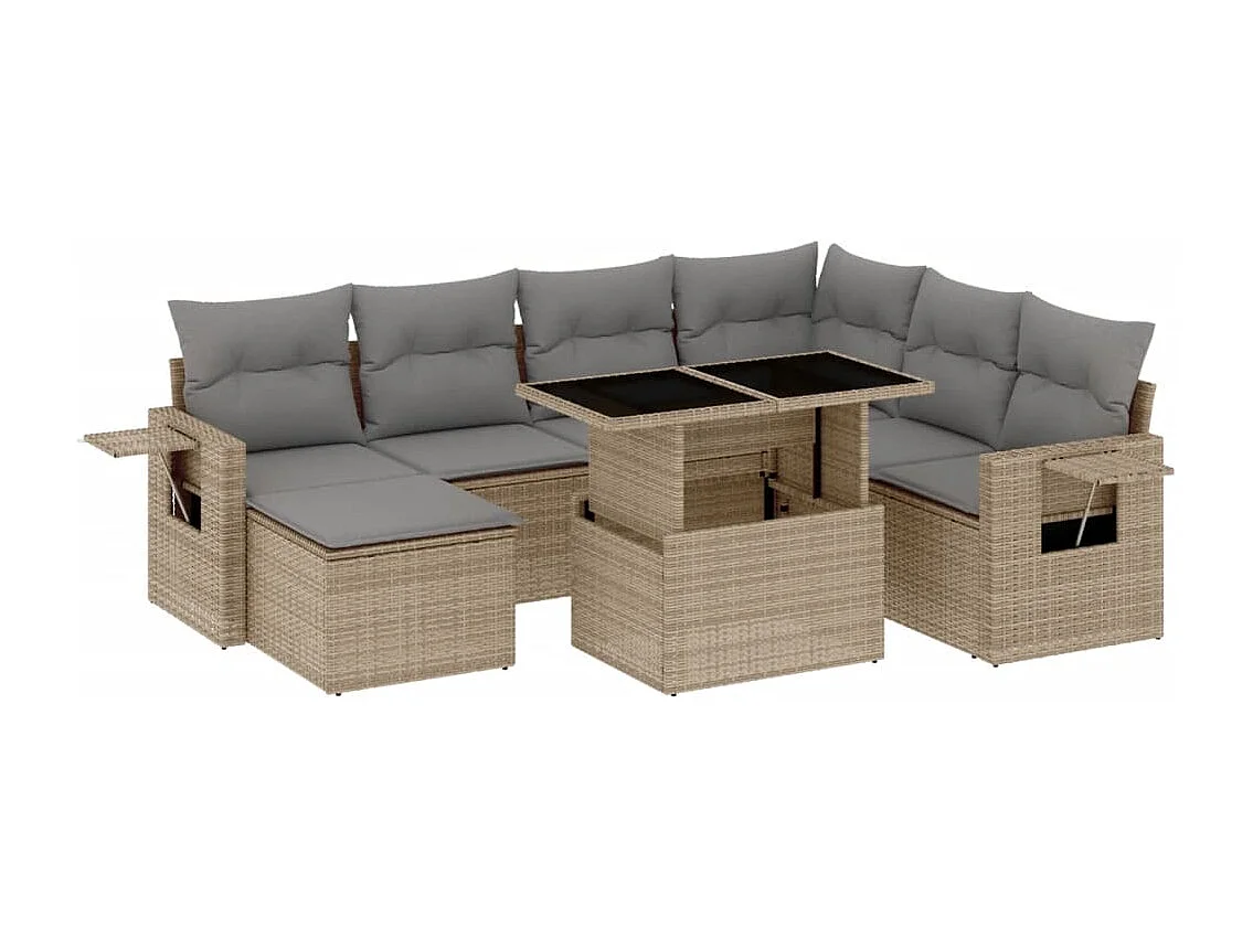 Set de sofás de jardín y cojines 8 piezas ratán sintético beige