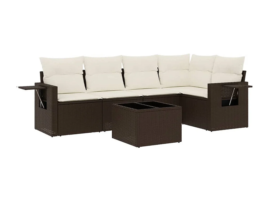 6-delige Loungeset met kussens poly rattan bruin