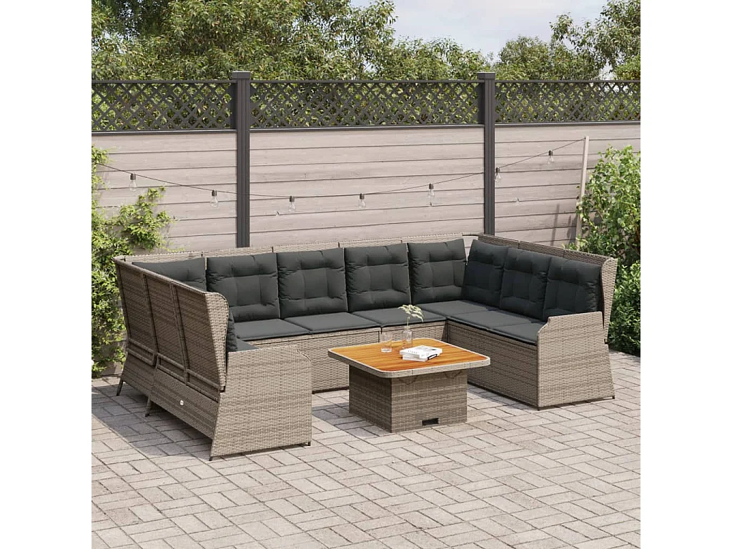 Salon de jardin 7 pièces avec coussins Gris Résine tressée