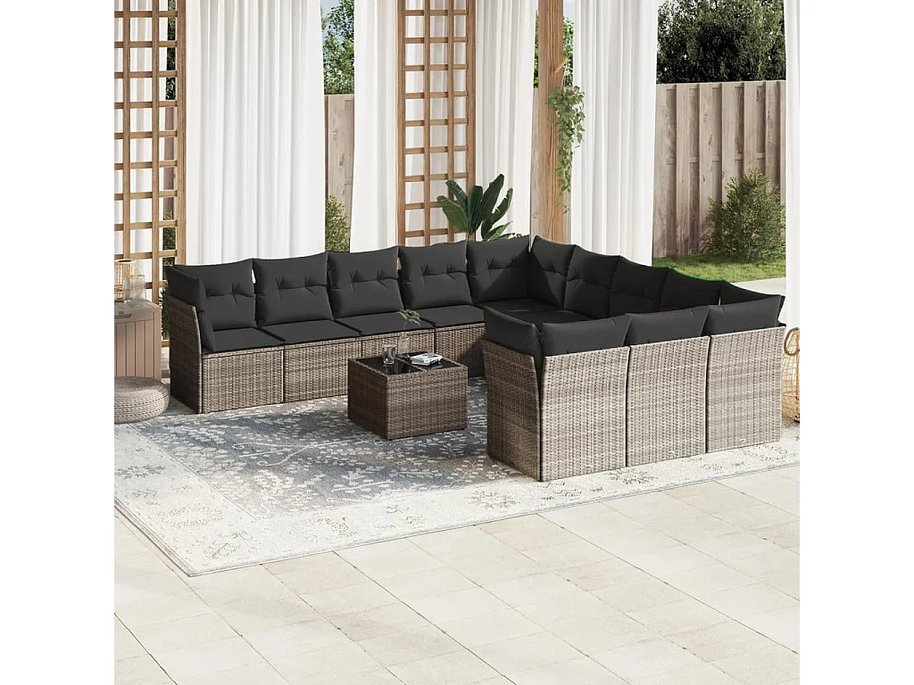 Salon de jardin avec coussins 12 pièces gris clair résine tressée