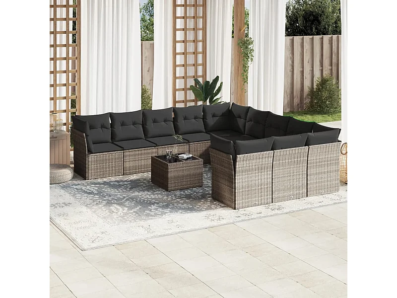 Salon de jardin avec coussins 12 pièces gris clair résine tressée