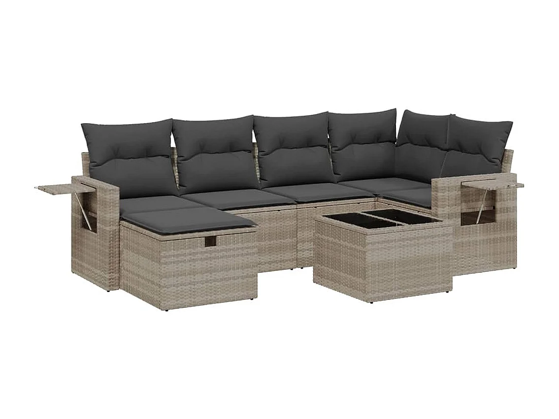 Salon de jardin avec coussins 7 pièces gris clair résine tressée