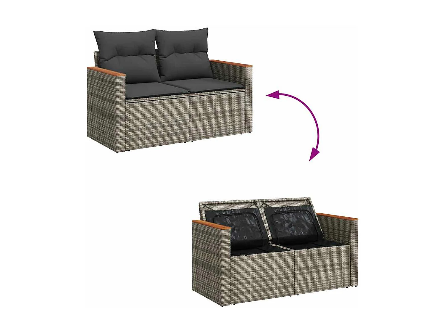 7 peças conjunto sofás jardim almofadões vime PE/acácia cinzento