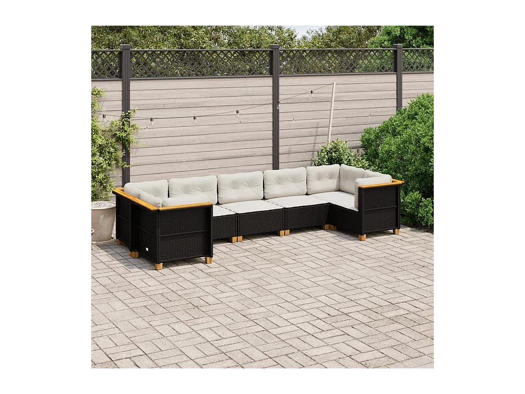 Salon de jardin 7 pièces avec coussins noir résine tressée