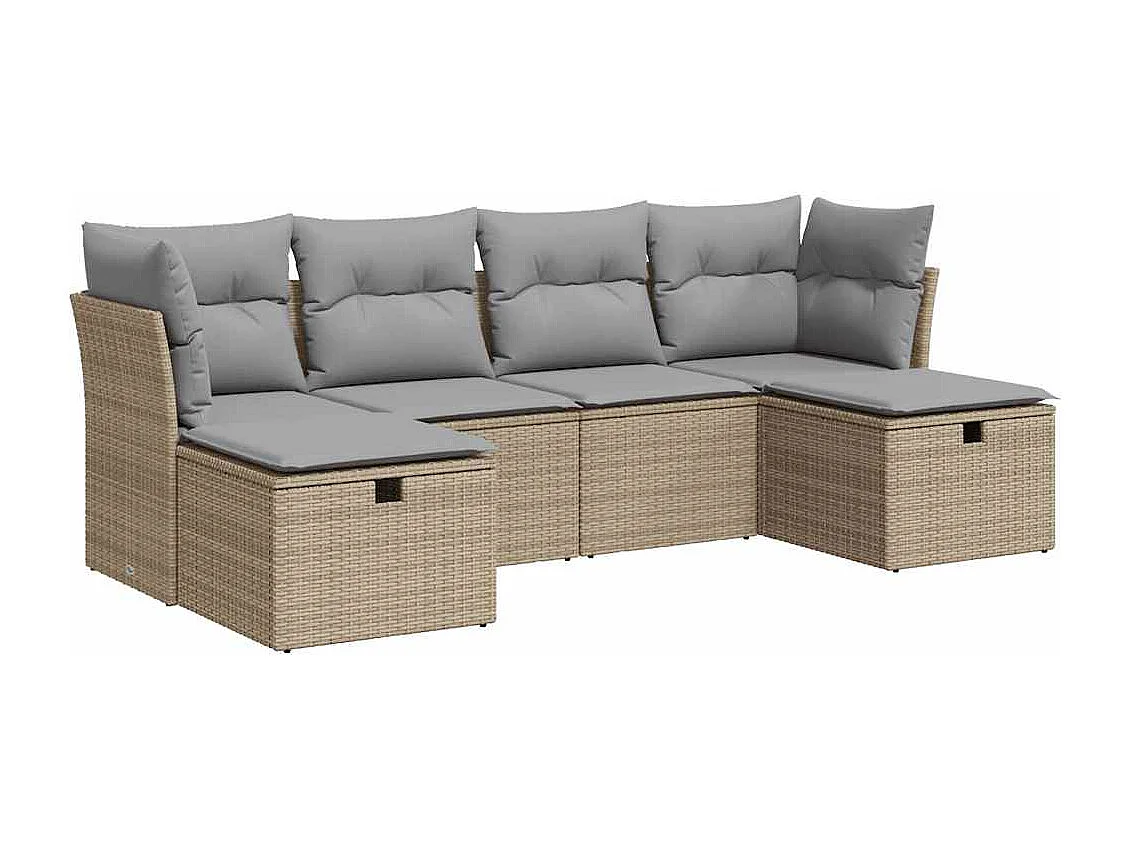 Salon de jardin avec coussins 6 pièces beige résine tressée