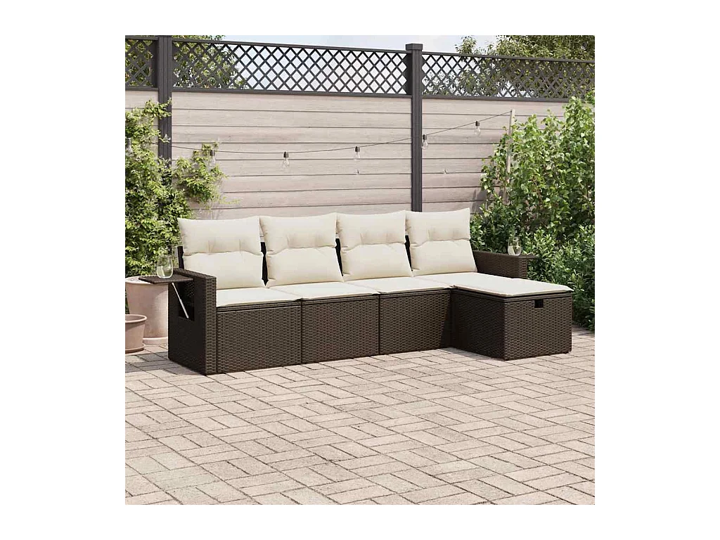 Salon de jardin avec coussins 5 pièces marron résine tressée