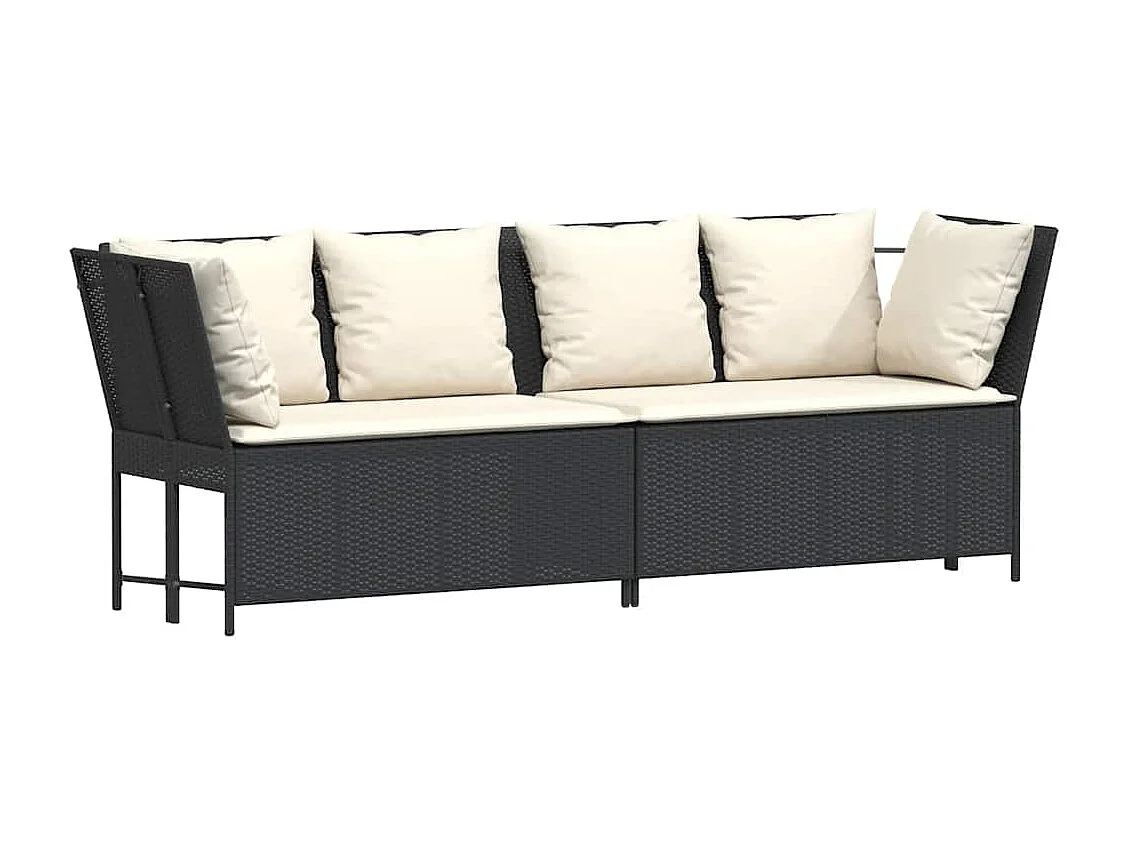 4 peças conjunto de sofás para jardim com almofadões vime PE preto