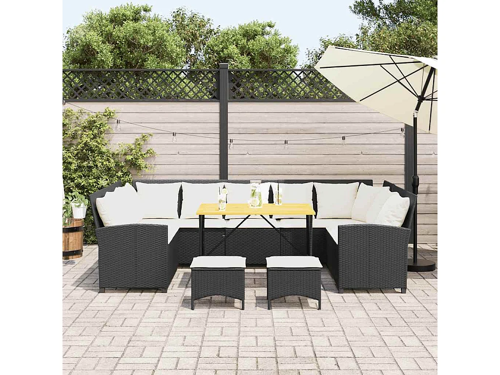 Salon de jardin 4 pièces avec coussins noir résine tressée