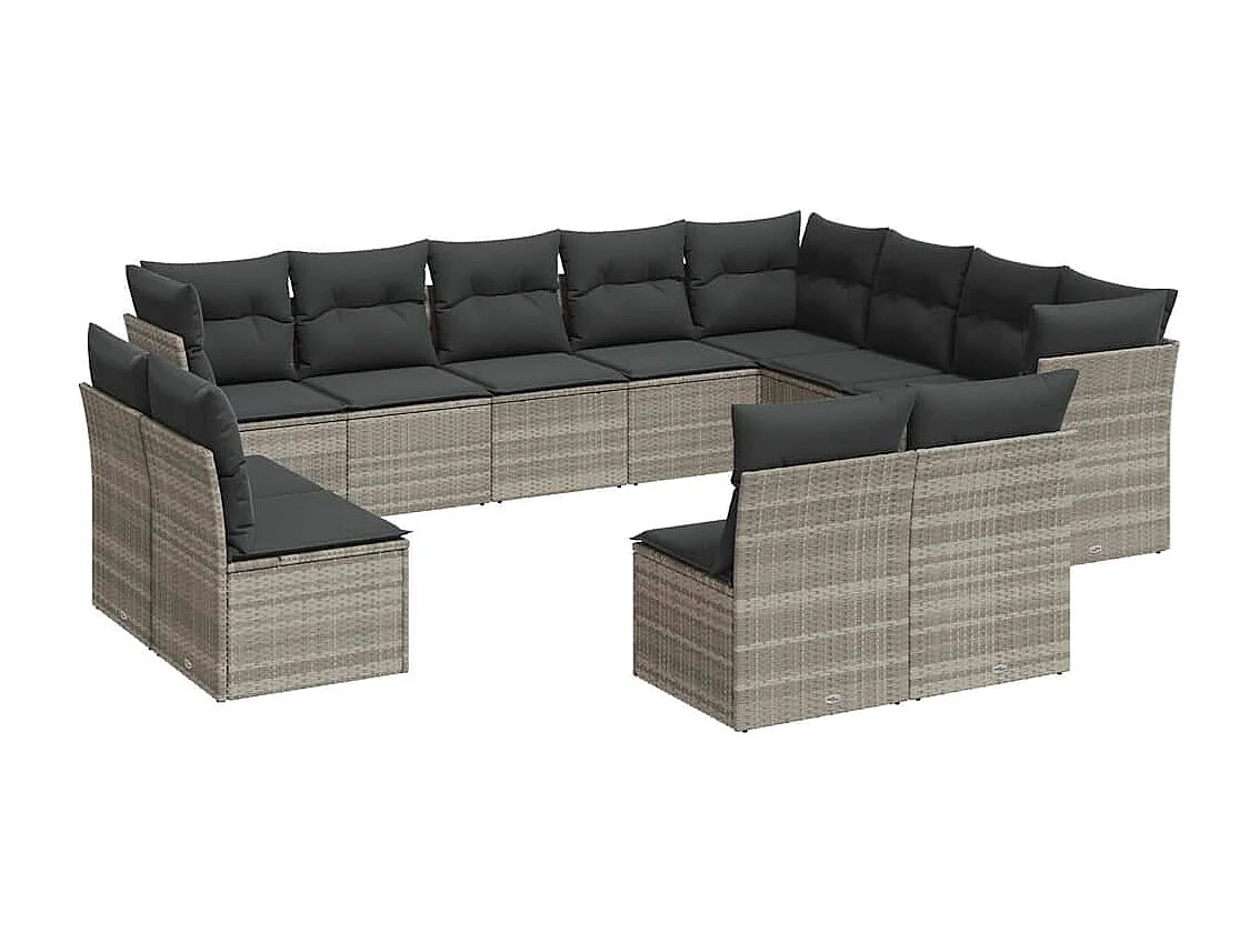 Salon de jardin avec coussins 12 pièces gris clair résine tressée