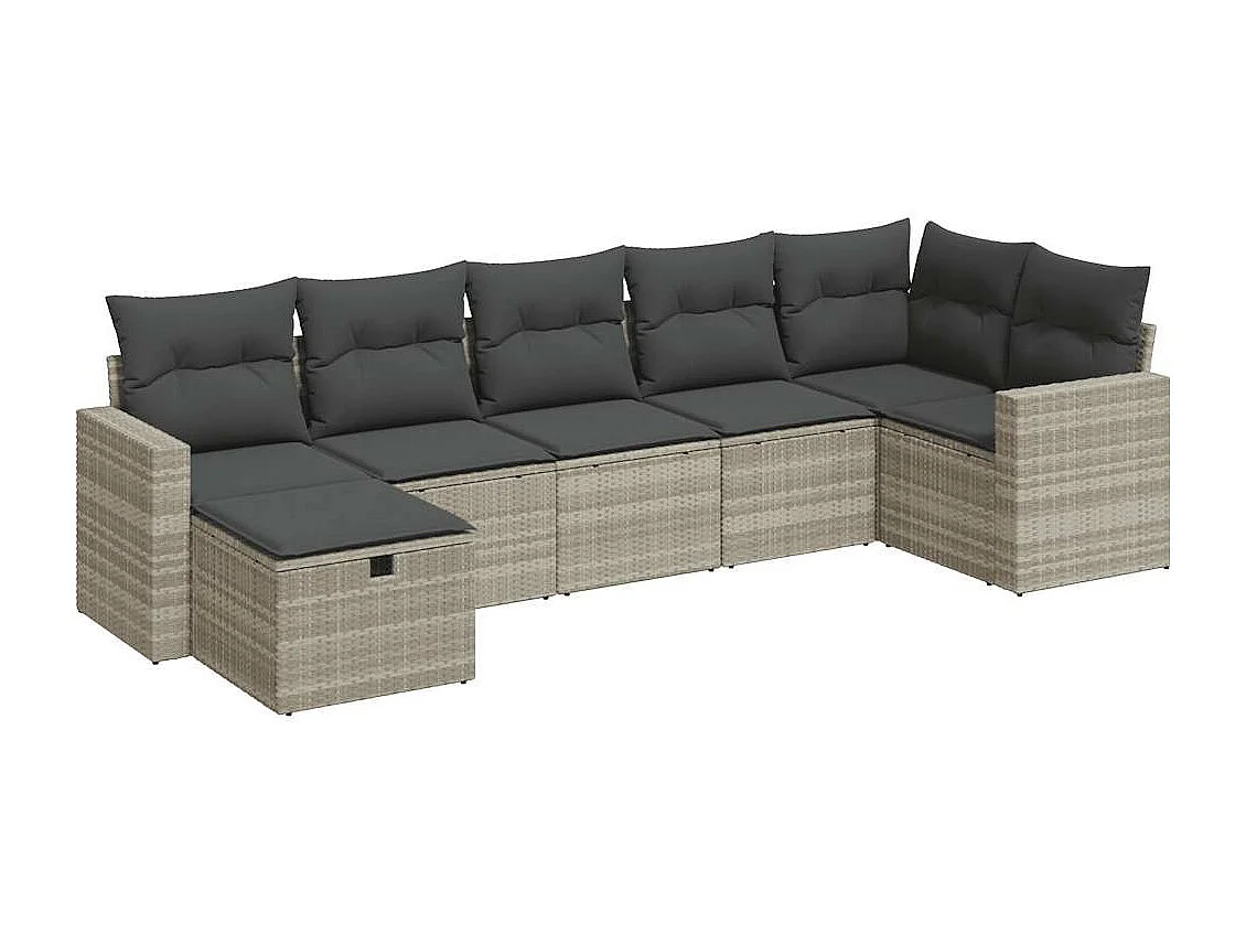7-delige Loungeset met kussens poly rattan lichtgrijs