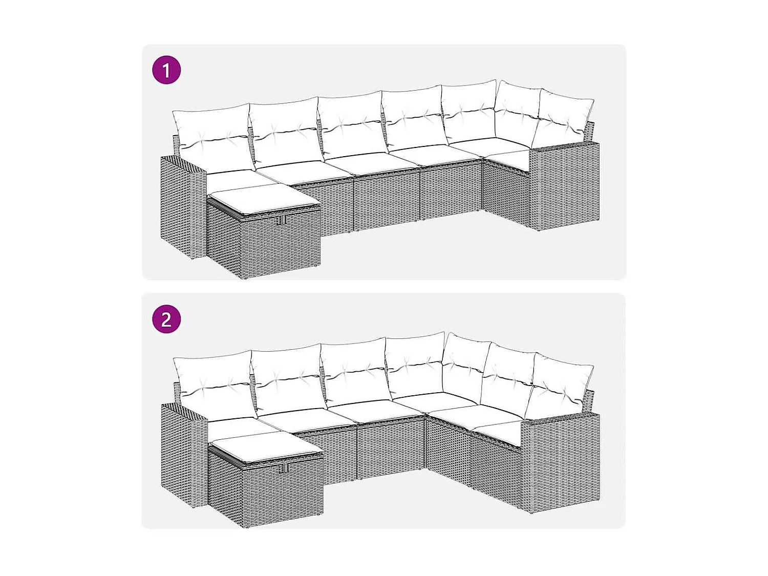 Salon de jardin avec coussins 7 pièces gris clair résine tressée