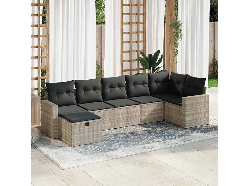 Salon de jardin avec coussins 7 pièces gris clair résine tressée