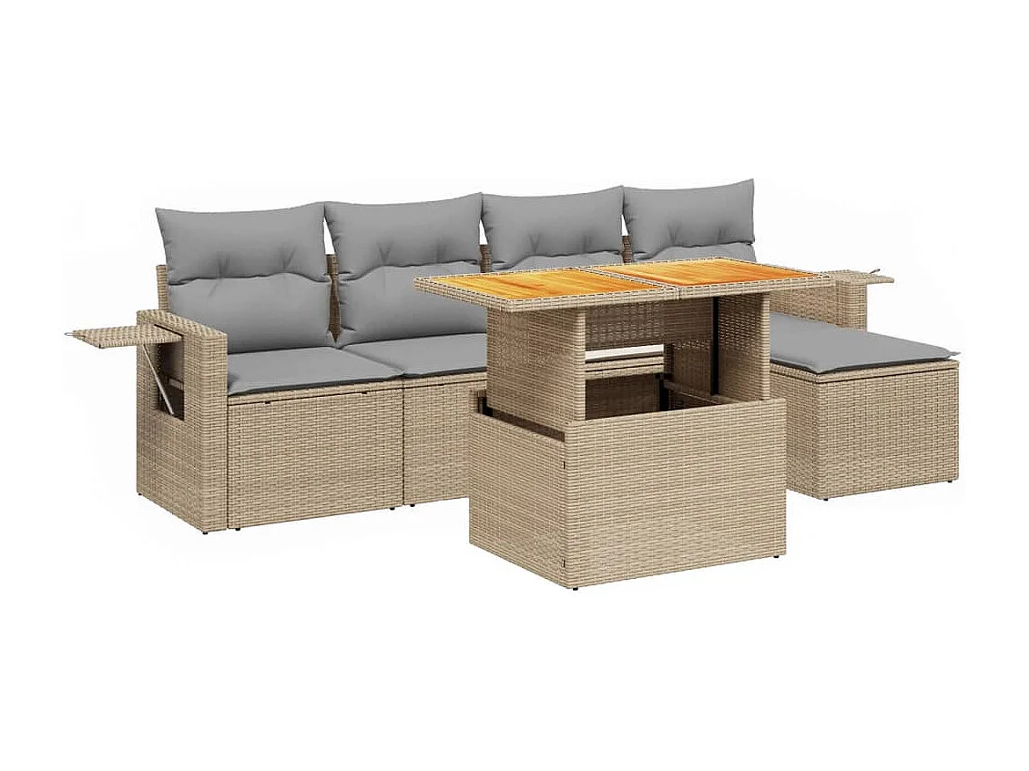 Salon de jardin avec coussins 6 pièces beige résine tressée