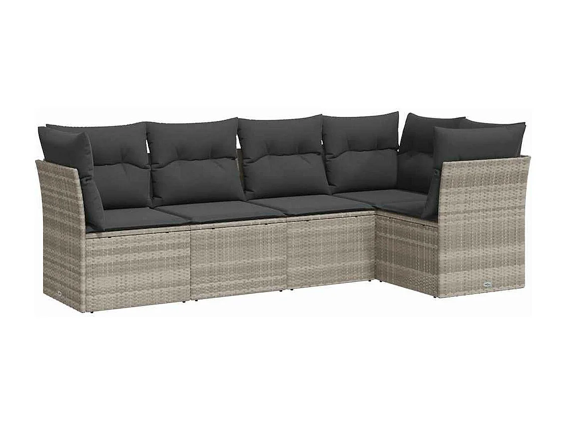 5-delige Loungeset met kussens poly rattan lichtgrijs