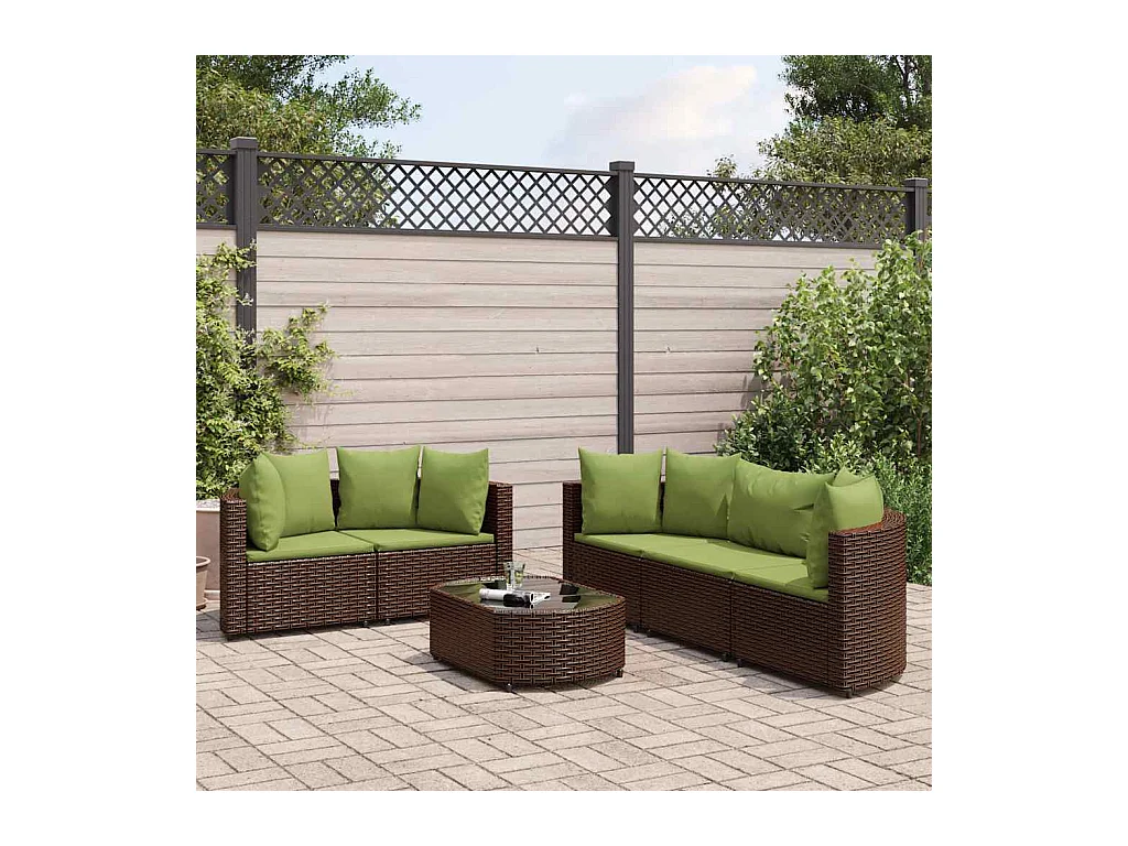 Salon de jardin avec coussins 6 pièces marron résine tressée