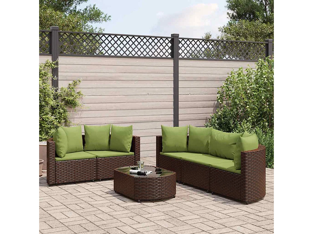Salon de jardin avec coussins 6 pièces marron résine tressée
