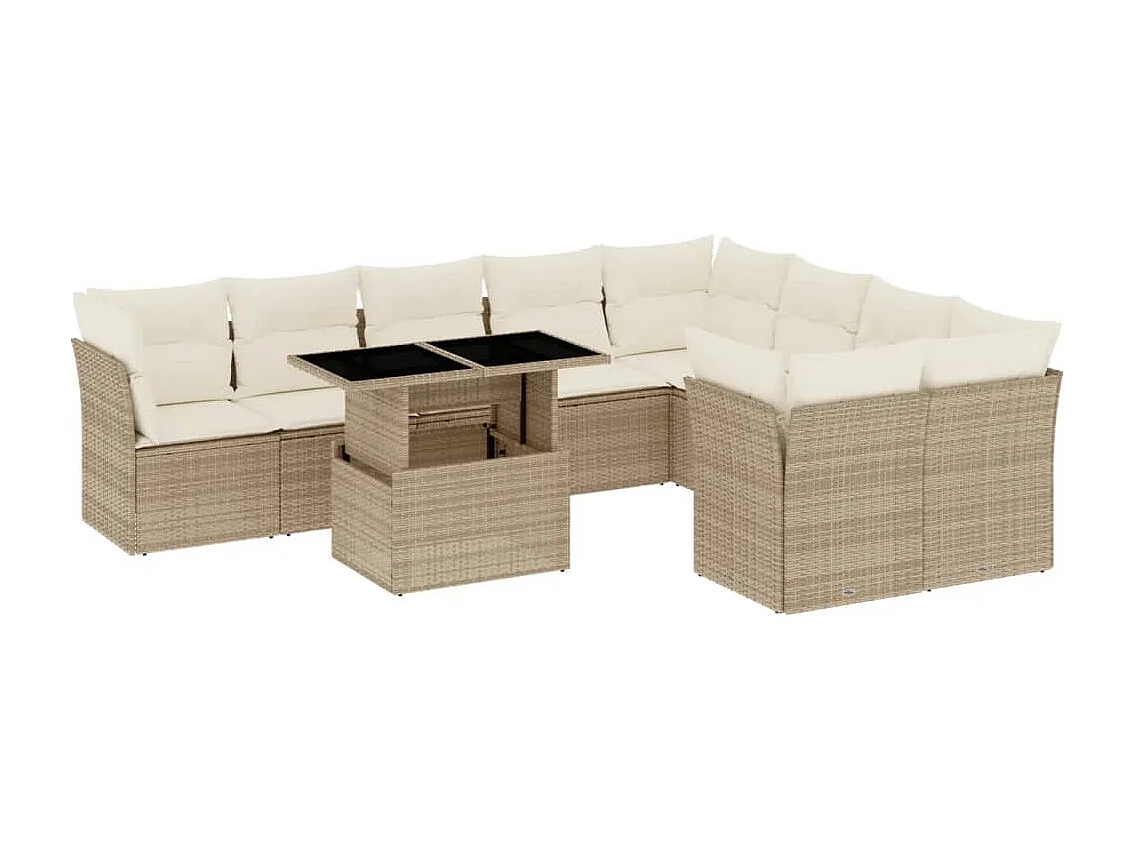 Salon de jardin avec coussins 10 pièces beige résine tressée