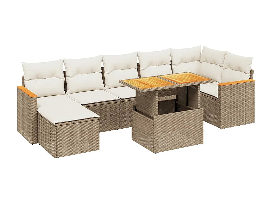 8-delige Loungeset met kussens poly rattan beige