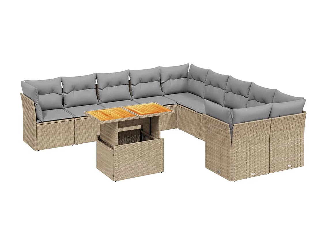 Set de sofás de jardín 11 piezas con cojines ratán sintético beige