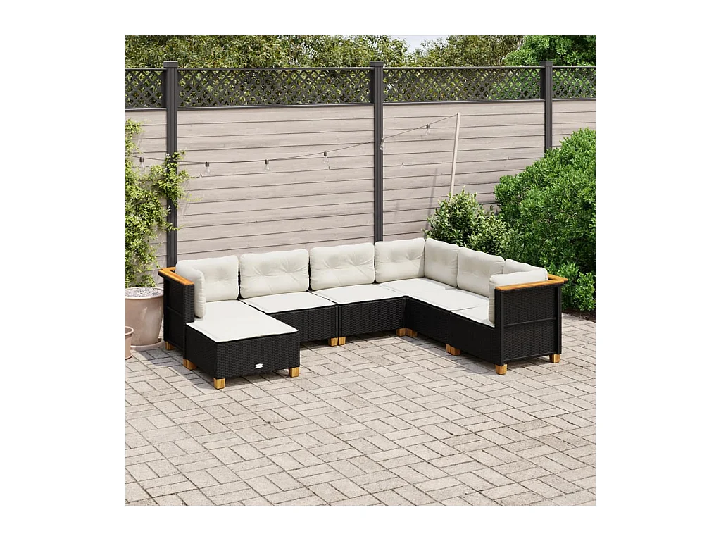 Salon de jardin 7 pièces avec coussins noir résine tressée