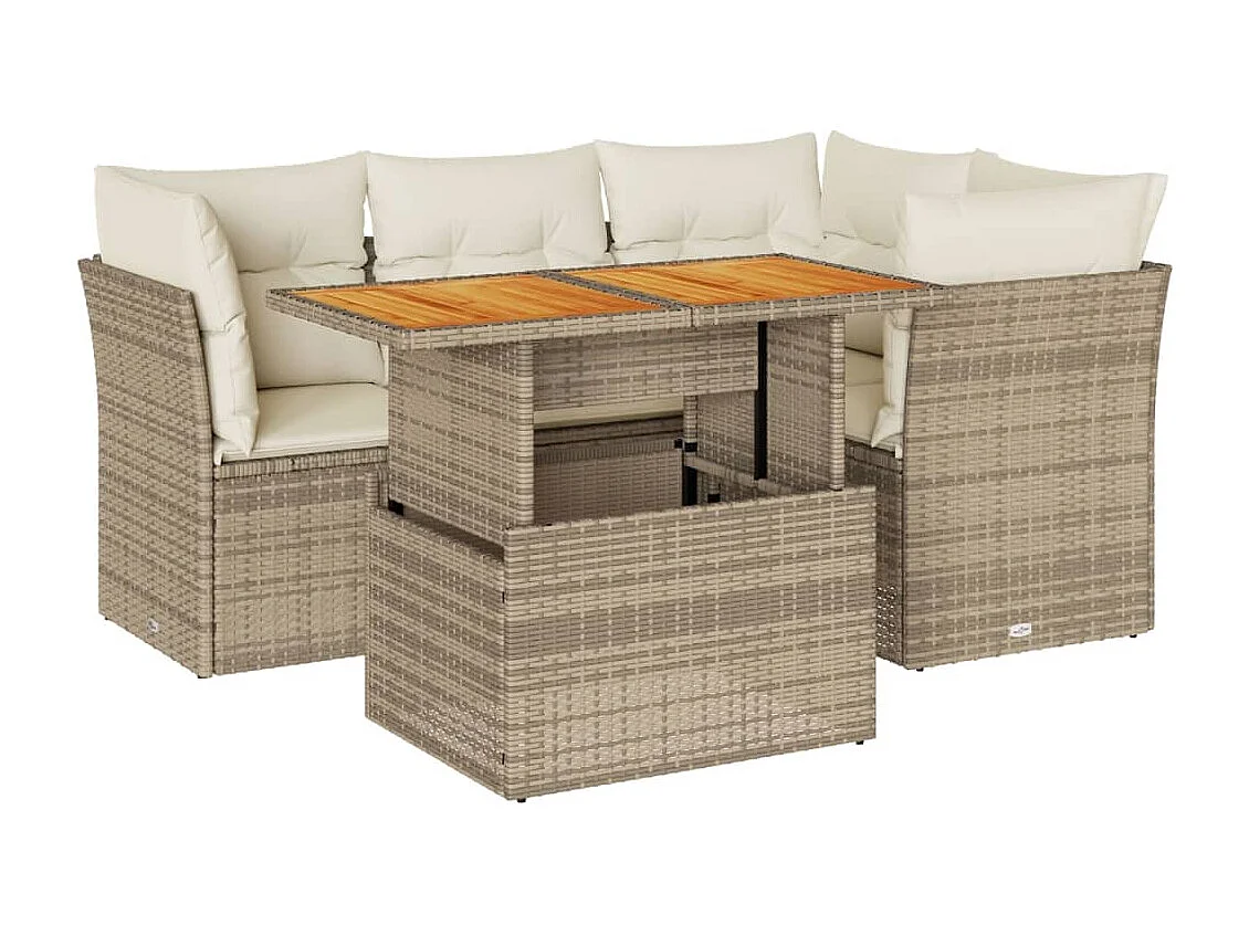 Salon de jardin avec coussins 5 pièces beige résine tressée