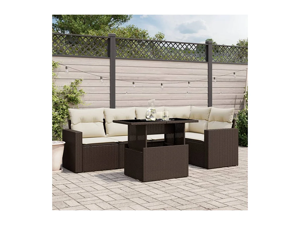 Salon de jardin avec coussins 6 pièces marron résine tressée
