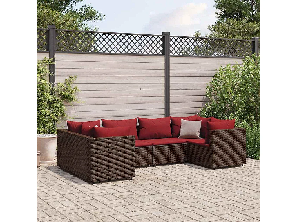 6-delige Loungeset met kussens poly rattan bruin