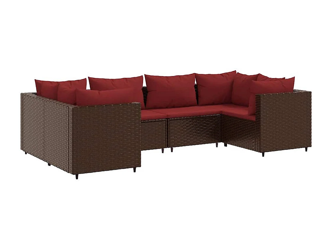 6-delige Loungeset met kussens poly rattan bruin