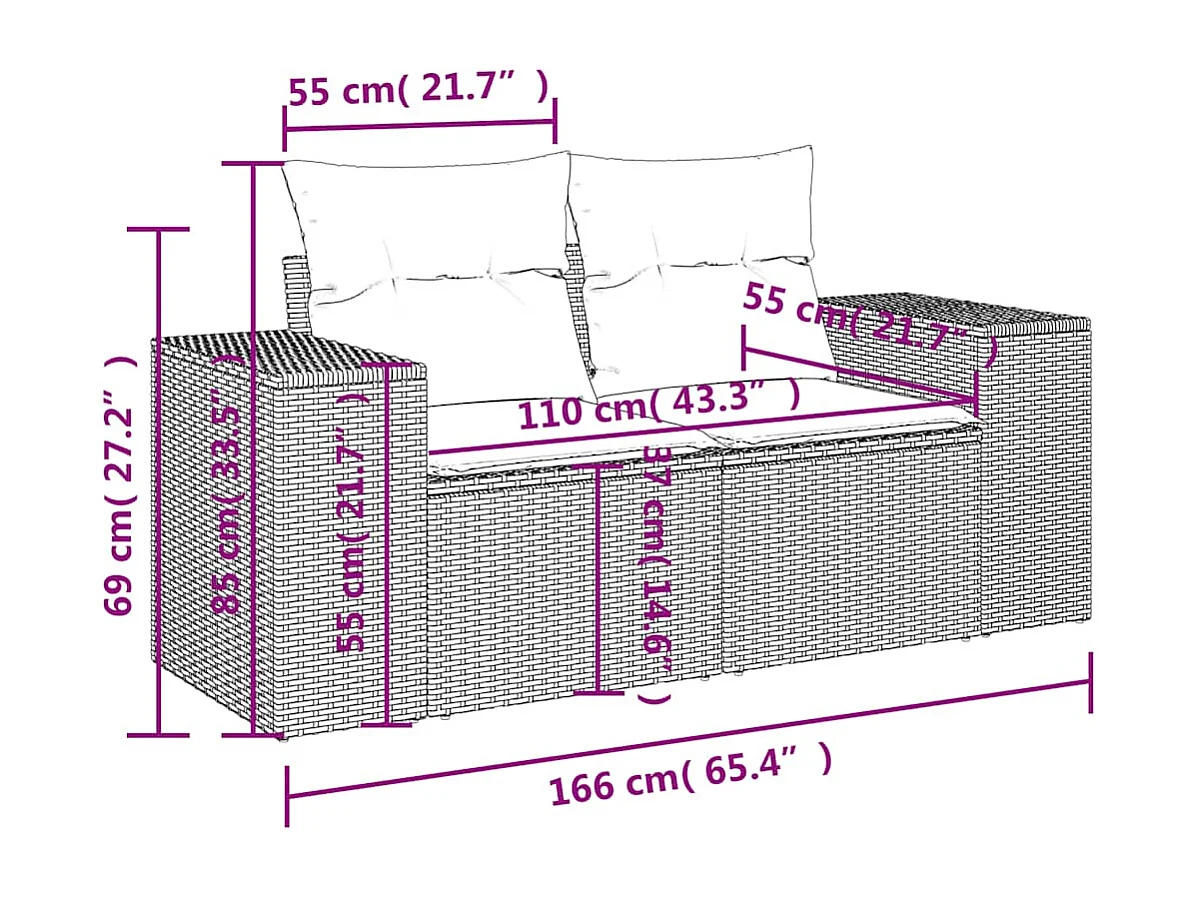 Salon de jardin 11 pièces avec coussins gris clair résine tressée
