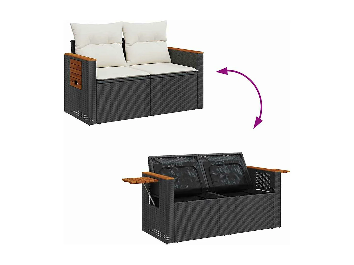 6 peças conjunto sofás jardim com almofadões vime PE/acácia preto